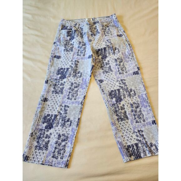 Kenzie Patchwork Print Jeans size 10 Purple Boho Cottage Straight Leg High Rise - Picture 1 of 9